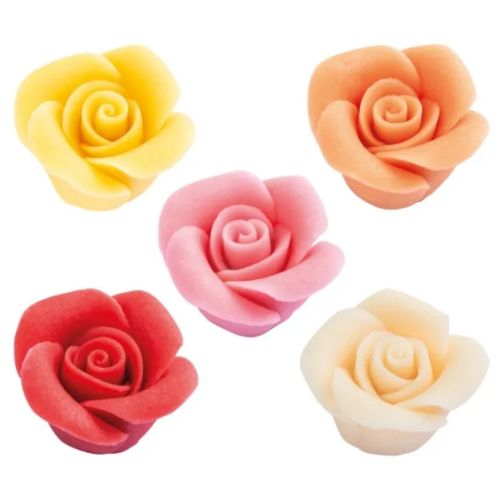 Boite 24 Roses pâte d'amande assorties 27mm
