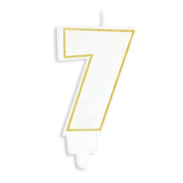 Bougie chiffre 7 blanche avec liseré doré