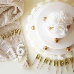Bougies "Happy Birthday" dorées pour déco gâteaux d'anniversaire