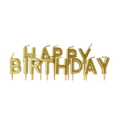 Bougies "Happy Birthday" dorées pour déco gâteaux d'anniversaire