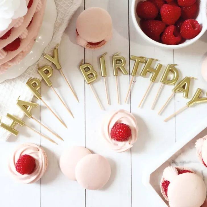 Bougies "Happy Birthday" dorées pour déco gâteaux d'anniversaire