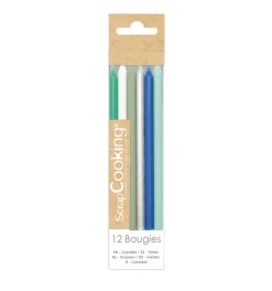 12 bougies longues bleu et argent