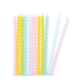 12 bougies longues torsadées pastel