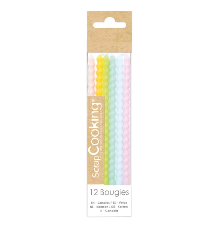 12 bougies longues torsadées pastel