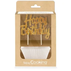 24 Caissettes & 12 cake toppers d'anniversaire Happy birthday