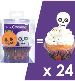 24 caissettes + 24 cake toppers Halloween