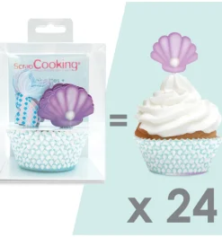 24 caissettes + 24 cake toppers sirène
