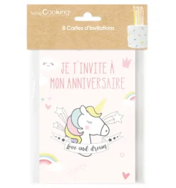 8 cartes d'invitation Licorne