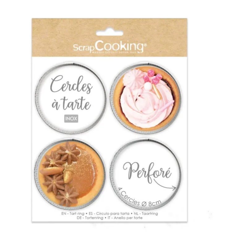 4 cercles à tartelettes perforés ronds 8 cm