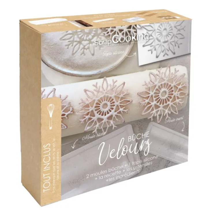 Coffret bûche de Noël effet velours - Moules, accessoires & ingrédients