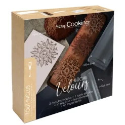 Coffret bûche de Noël effet velours - Moules, accessoires & ingrédients