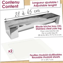 Coffret Bûche de Noël XXL - Moule Inox & feuilles rhodoïd