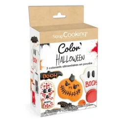 3 colorants en poudre Halloween noir, orange, rouge