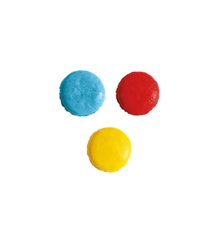3 colorants en poudre jaune, rouge, bleu