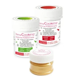 3 colorants en poudre Noël vert, rouge, doré