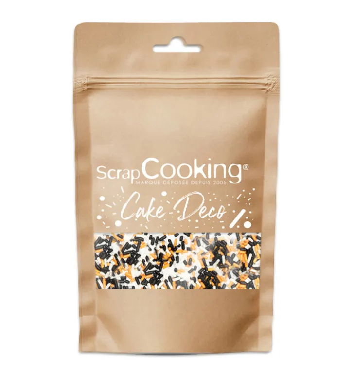 Décors sucrés vermicelles orange/noir/blanc 80g