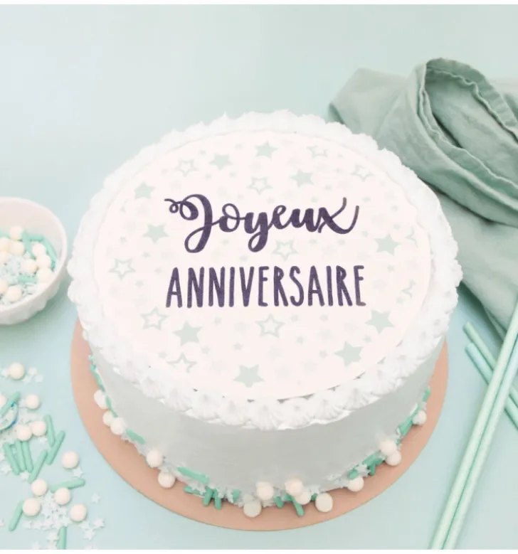 Disque de pâte à sucre Joyeux Anniversaire 18cm