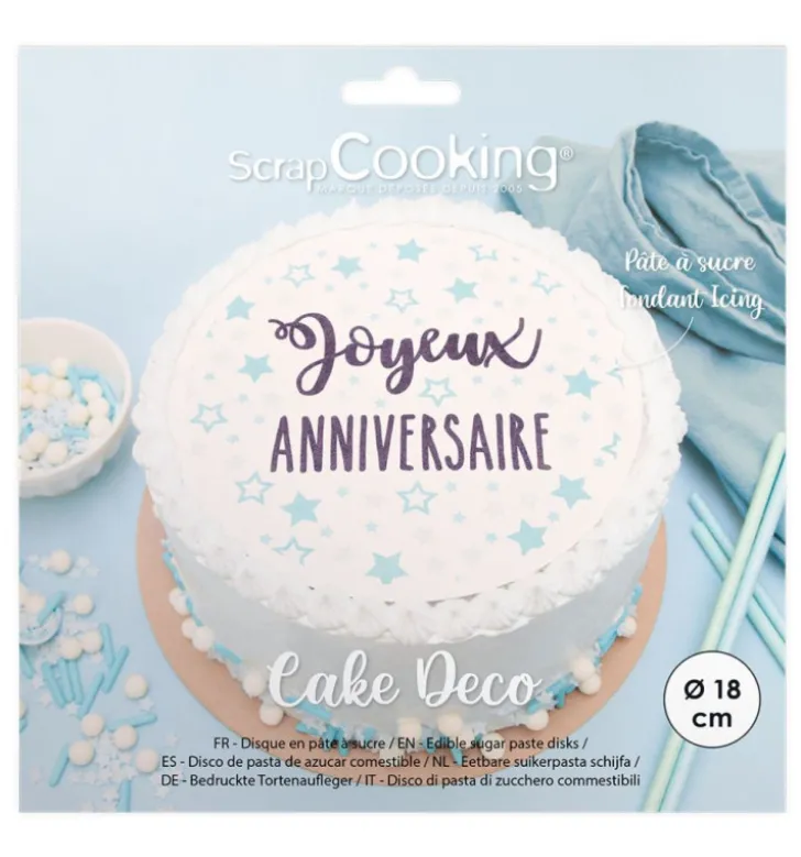 Disque de pâte à sucre Joyeux Anniversaire 18cm