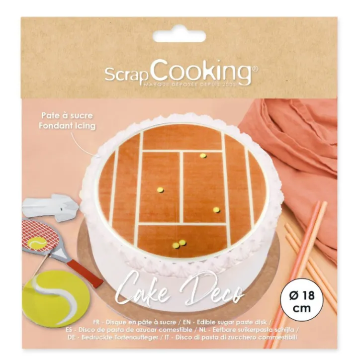 Disque pâte à sucre gâteau terrain de tennis 18 cm