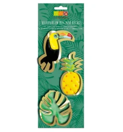 3 emporte-pièces dorés toucan/ananas/feuille