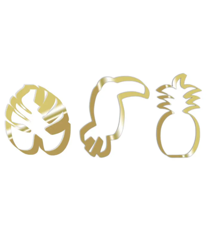 3 emporte-pièces dorés toucan/ananas/feuille