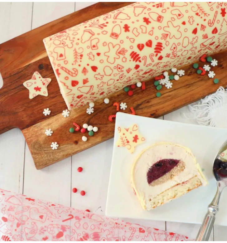 2 feuilles transfert pour bûche - Motif Noël