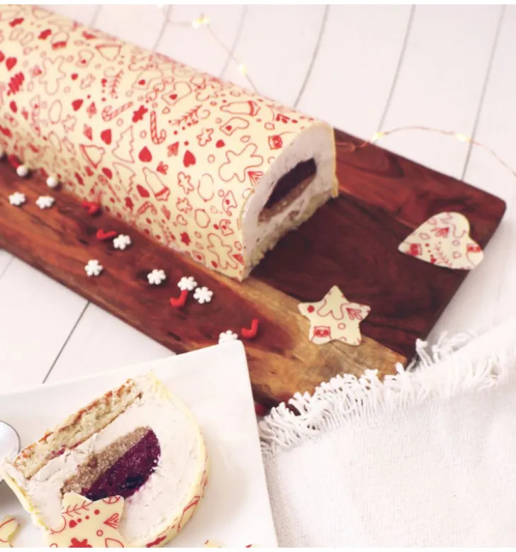 2 feuilles transfert pour bûche - Motif Noël
