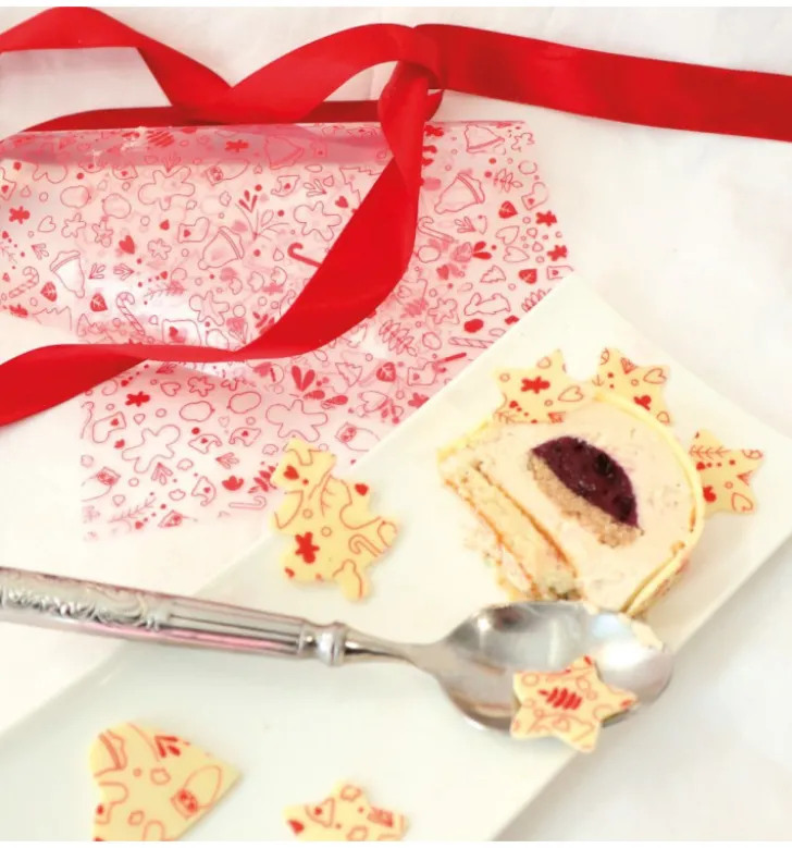 2 feuilles transfert pour bûche - Motif Noël