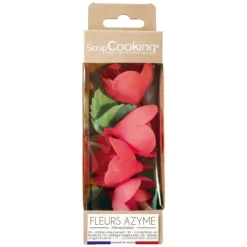 Fleurs azyme roses rouges x4 & feuilles vertes x6