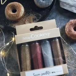 Lot de 4 sucres pailletés or, or rose, argent, rubis 76g