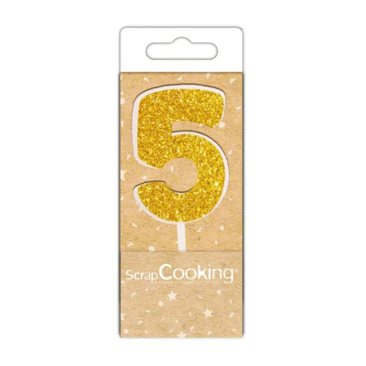 Mini bougie dorée chiffre 5
