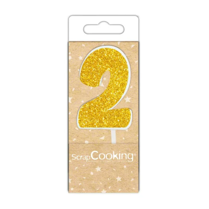 Mini bougie dorée chiffre 2