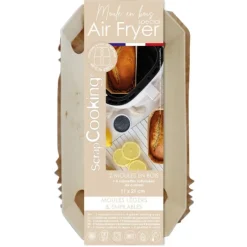 2 moules airfryer en bois 21 cm avec caissettes de cuisson sulfurisées