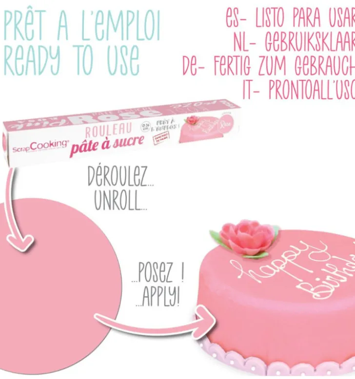 Pâte à sucre rouleau rose 36 cm