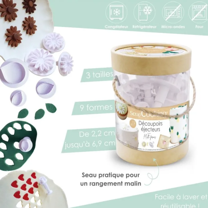 Seau 27 emporte-pièces éjecteurs pour pâte à sucre