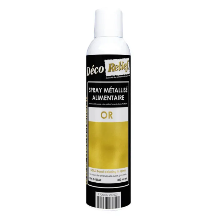 Spray colorant alimentaire métallisé en bombe or - 300 ml