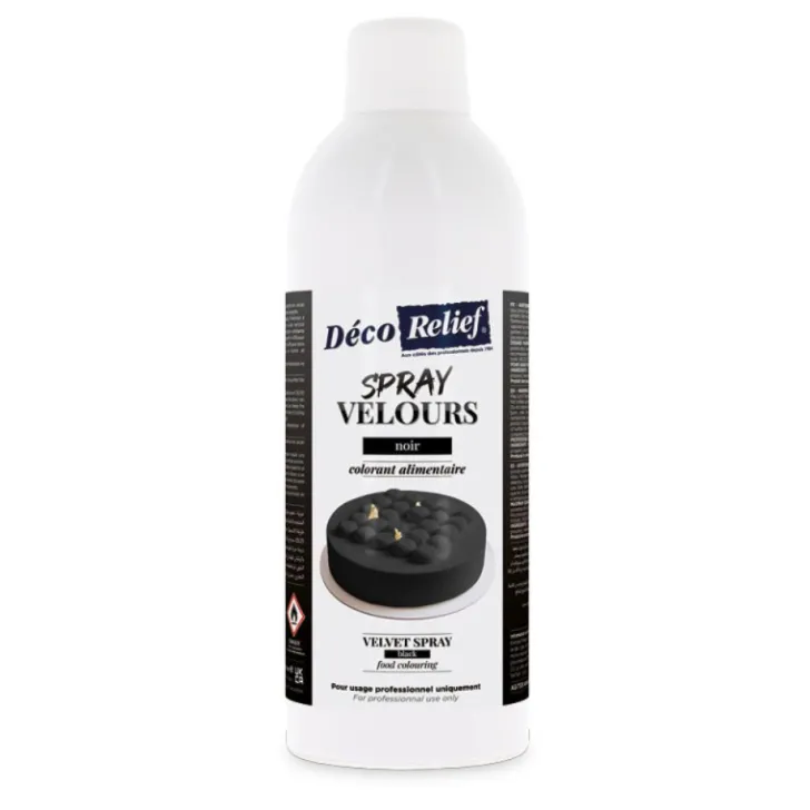 Spray velours alimentaire en bombe noir effet velours pour pâtisserie - 400 ml