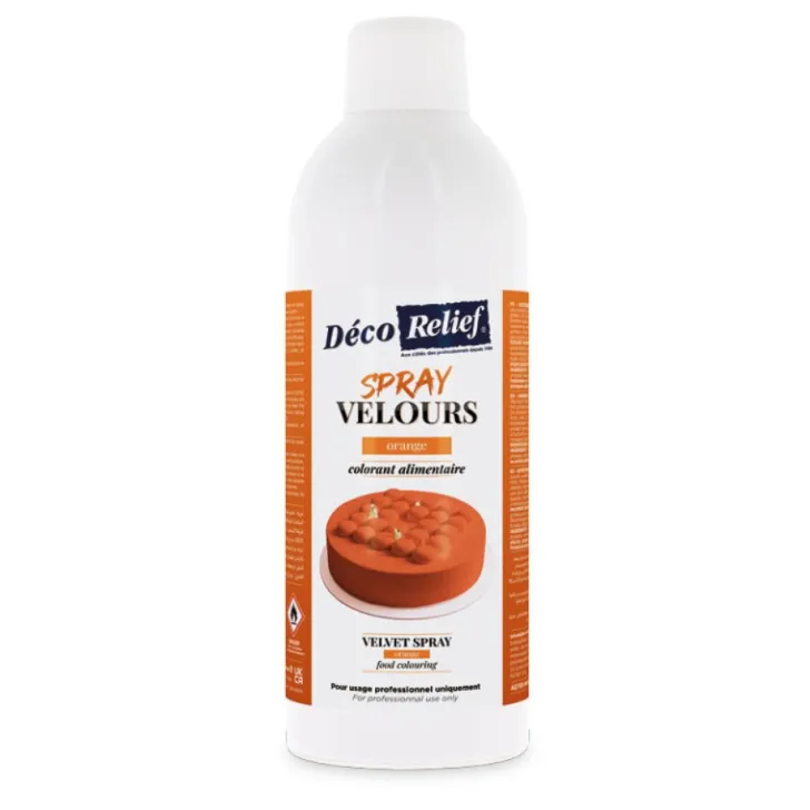 Spray velours alimentaire en bombe orange effet velours pour pâtisserie - 400 ml