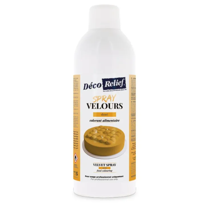 Spray velours alimentaire en bombe or/jaune effet velours pour pâtisserie - 400 ml