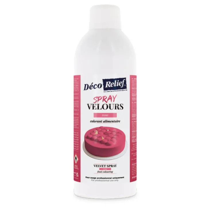 Spray velours alimentaire en bombe rose effet velours pour pâtisserie - 400 ml