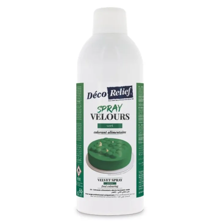 Spray velours alimentaire en bombe vert effet velours pour pâtisserie - 400 ml