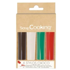 4 stylos goût choco rouge, blanc, vert, choco